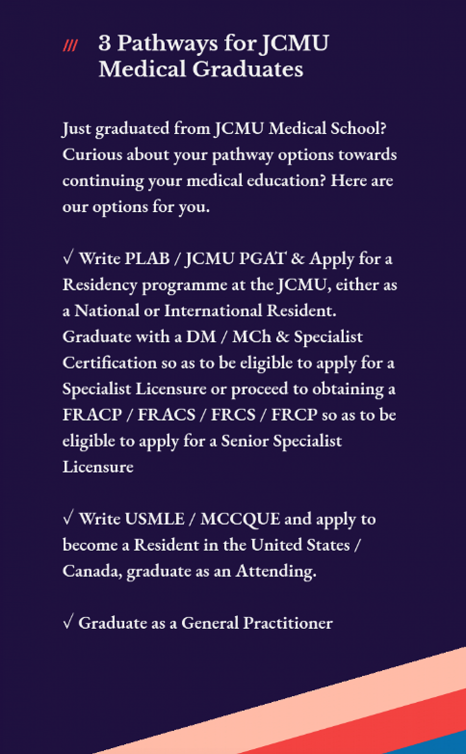 Pathways for JCMU Medical Graduates